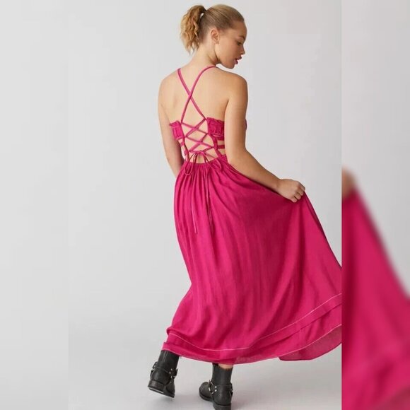 Urban Outfitters Cora Linen Open Back Midi Dress S 6 Women Casual Maxi NWT 33214 - Picture 2 of 4